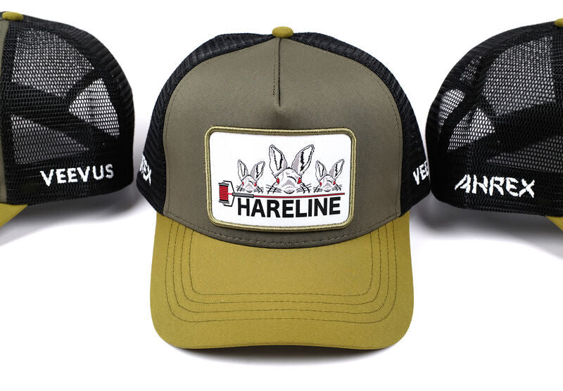Hareline Logo Trucker Cap Olive/Black Hats, Gloves, Socks, Belts