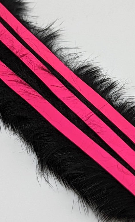 Hareline Magnum Bling Rabbit Strips Black with Fl Fuchsia Accent Hair, Fur
