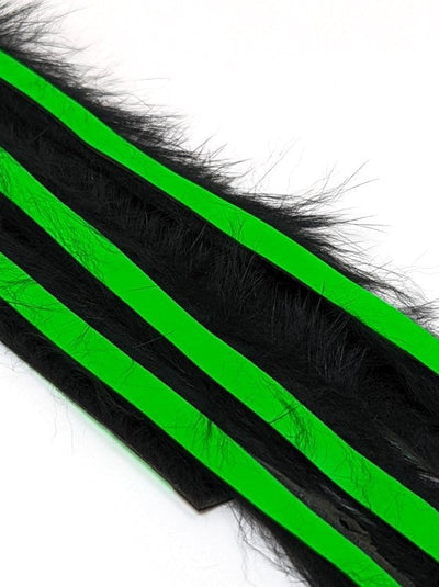 Hareline Magnum Bling Rabbit Strips Black with Fl Green Chartreuse Accent Hair, Fur