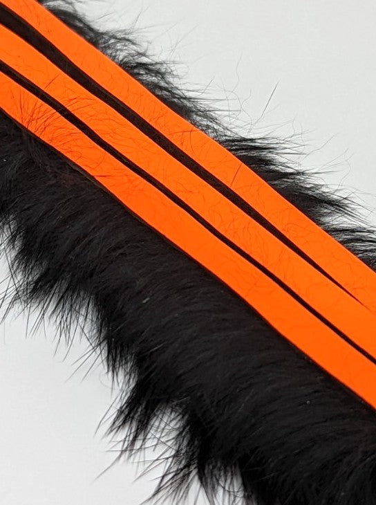 Hareline Magnum Bling Rabbit Strips Black with Fl Orange Accent Hair, Fur