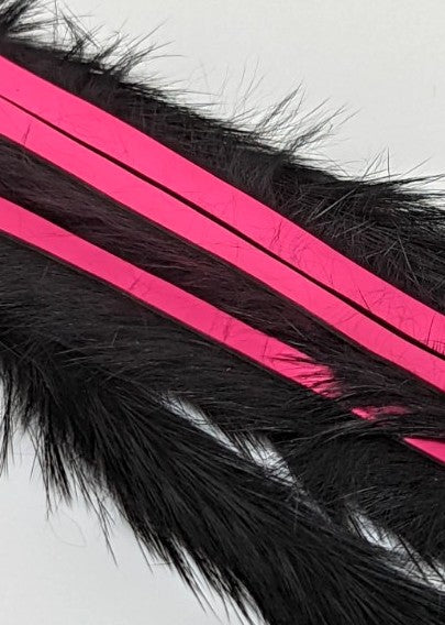 Hareline Magnum Bling Rabbit Strips Black with Fl Pink Accent Hair, Fur