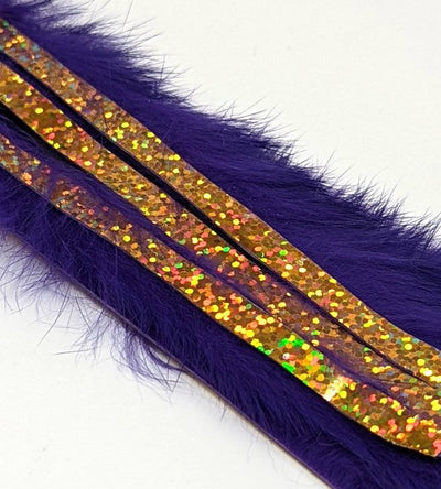 Hareline Magnum Bling Rabbit Strips Bright Purple with Holo Gold Accent Hair, Fur