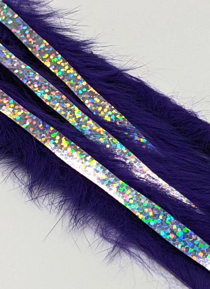 Hareline Magnum Bling Rabbit Strips Bright Purple with Holo Silver Accent Hair, Fur