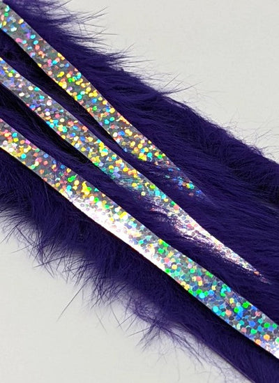 Hareline Magnum Bling Rabbit Strips Bright Purple with Holo Silver Accent Hair, Fur
