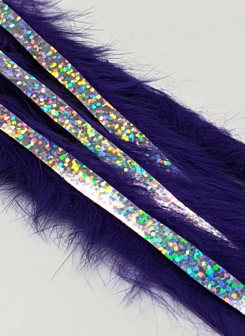 Hareline Magnum Bling Rabbit Strips Bright Purple with Holo Silver Accent Hair, Fur