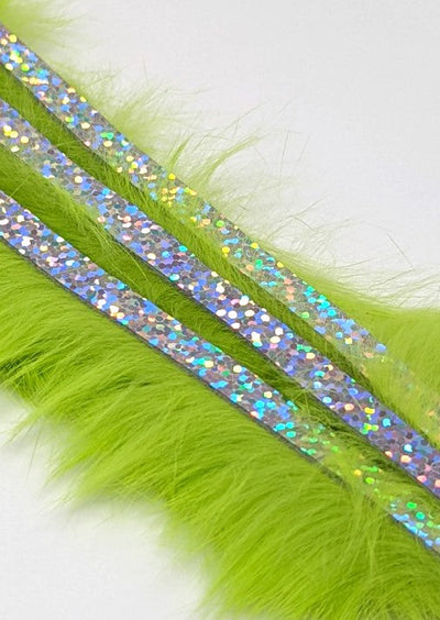 Hareline Magnum Bling Rabbit Strips Chartreuse with Holo Silver Accent Hair, Fur