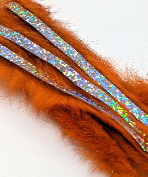Hareline Magnum Bling Rabbit Strips Crawfish Orange with Holo Silver Accent Hair, Fur