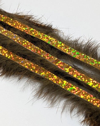 Hareline Magnum Bling Rabbit Strips Gold Variant with Holo Gold Accent Hair, Fur