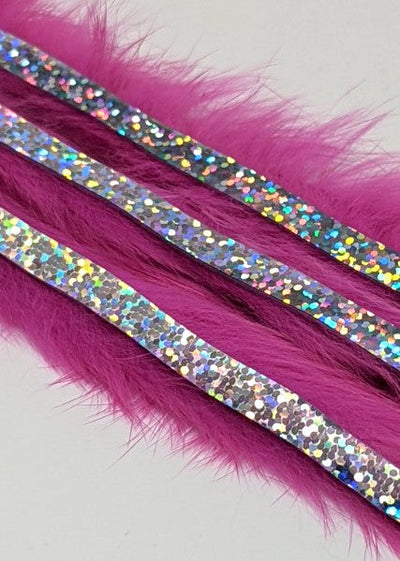 Hareline Magnum Bling Rabbit Strips Hot Pink with Holo Silver Accent Hair, Fur