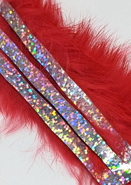 Hareline Magnum Bling Rabbit Strips Sockeye Red with Holo Silver Accent Hair, Fur