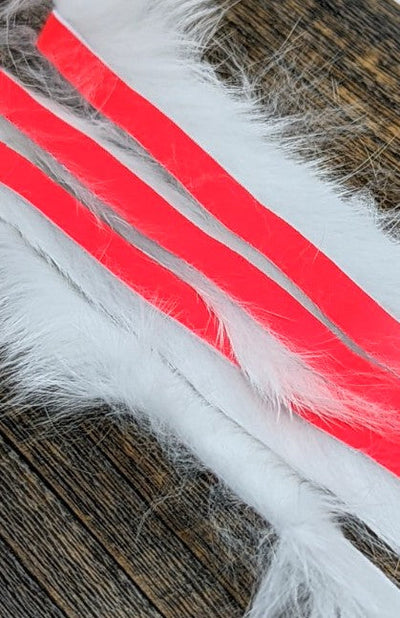 Hareline Magnum Bling Rabbit Strips White with Fl Fire Red Accent Hair, Fur