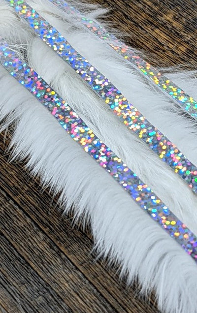 Hareline Magnum Bling Rabbit Strips White with Holo Silver Accent Hair, Fur
