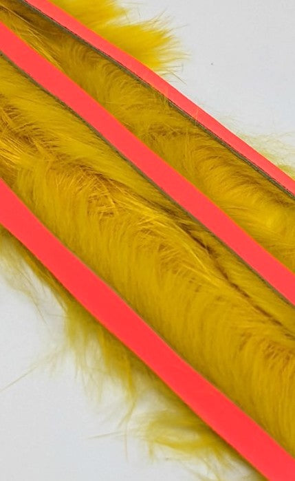 Hareline Magnum Bling Rabbit Strips Yellow with Fl Fire Red Accent Hair, Fur