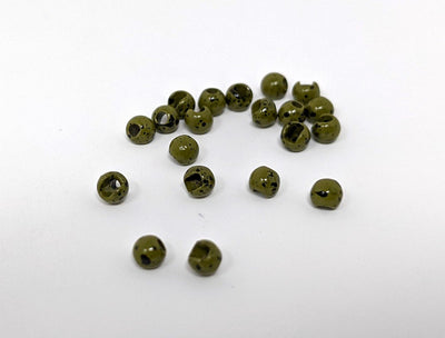 Hareline Mottled Slotted Tungsten Beads #240 Mottled Olive 20 Pack / 5/64 2.0mm Beads, Eyes, Coneheads