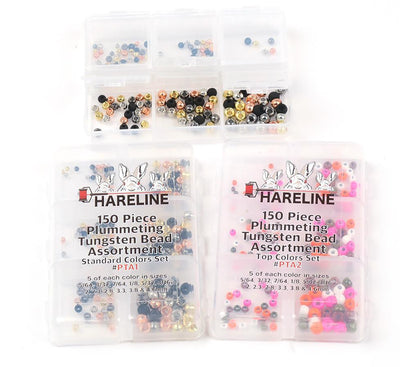 Hareline Plummeting Tungsten Bead 150 Piece Assortment Standard Colors Set #1 Beads, Eyes, Coneheads