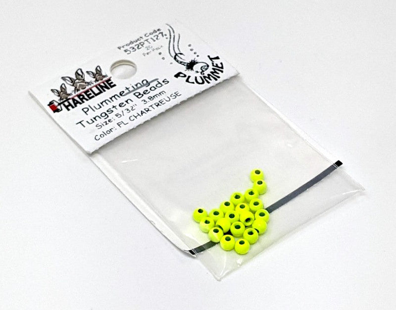 Hareline Plummeting Tungsten Bead 20 Pack Fl Chartreuse / 5/32 3.8mm Beads, Eyes, Coneheads