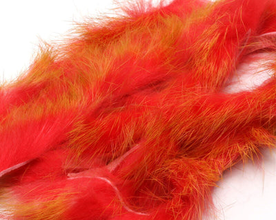 Hareline Polychrome Rabbit Strips Bright Red/Yellow/Olive Hair, Fur