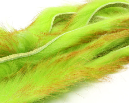 Hareline Polychrome Rabbit Strips Chartreuse/Golden Yellow/Red Hair, Fur