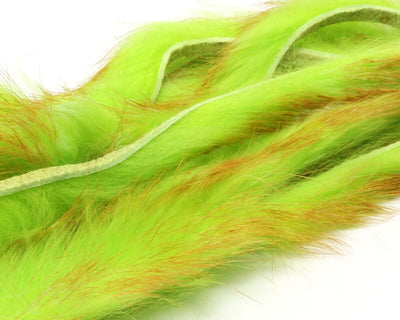 Hareline Polychrome Rabbit Strips Chartreuse/Golden Yellow/Red Hair, Fur