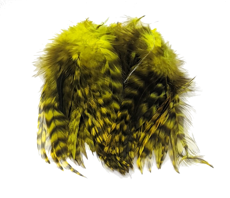 Hareline Strung 4-6 inch Grizzly Variant Saddle Hackle Bright Yellow 