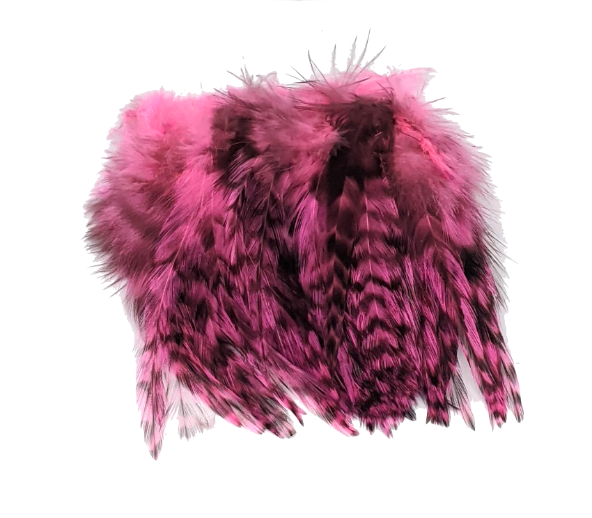 Hareline Strung 4-6 inch Grizzly Variant Saddle Hackle Fl Hot Pink #138 Saddle Hackle, Hen Hackle, Asst. Feathers