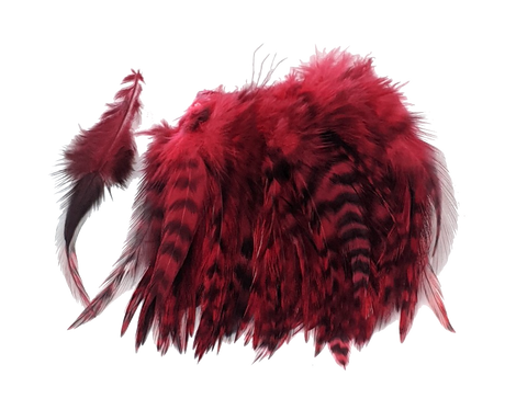 Hareline Strung 4-6 inch Grizzly Variant Saddle Hackle Fl Red #136 Saddle Hackle, Hen Hackle, Asst. Feathers