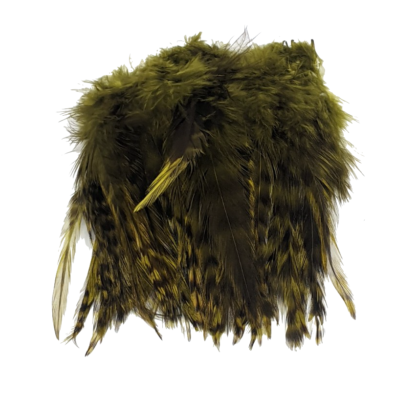 Hareline Strung 4-6 inch Grizzly Variant Saddle Hackle Olive #263 Saddle Hackle, Hen Hackle, Asst. Feathers