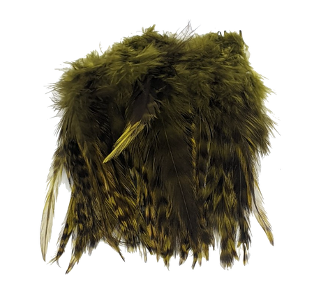 Hareline Strung 4-6 inch Grizzly Variant Saddle Hackle Olive #263 Saddle Hackle, Hen Hackle, Asst. Feathers