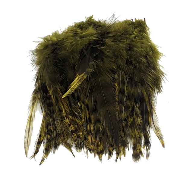 Hareline Strung 4-6 inch Grizzly Variant Saddle Hackle Olive #263 Saddle Hackle, Hen Hackle, Asst. Feathers