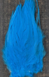 Hareline Strung Chinese Saddle Hackle SD Blue Saddle Hackle, Hen Hackle, Asst. Feathers