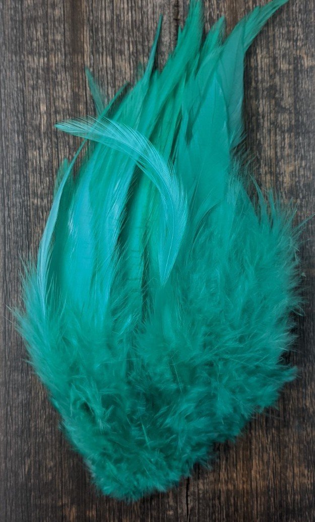 Hareline Strung Chinese Saddle Hackle Whitlock's Turquoise Saddle Hackle, Hen Hackle, Asst. Feathers