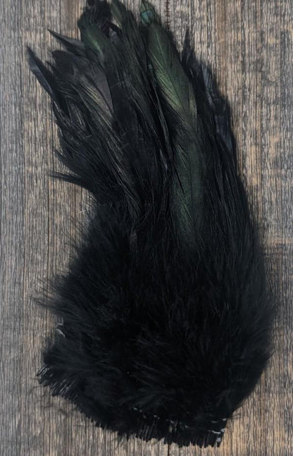 Hareline Strung Schlappen 5-7" Black #11 Saddle Hackle, Hen Hackle, Asst. Feathers