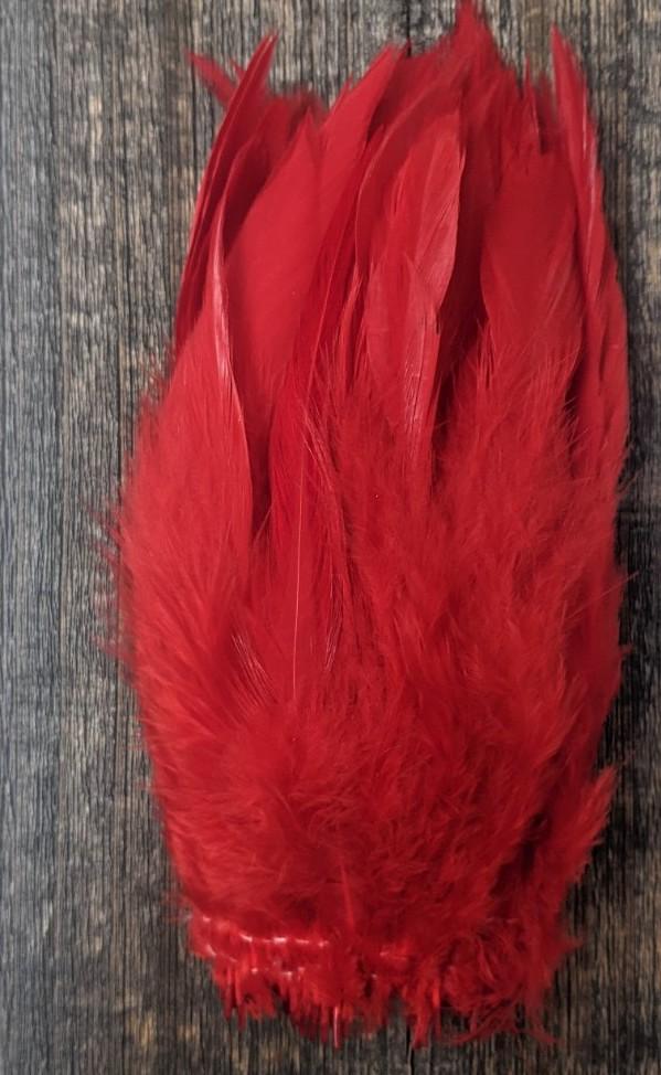 Hareline Strung Schlappen 5-7" Red #310 Saddle Hackle, Hen Hackle, Asst. Feathers