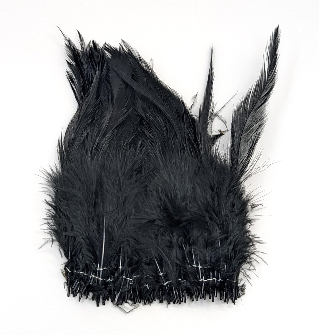 Hareline Strung Wooly Bugger Saddle Hackle 6-7" Black #11 Saddle Hackle, Hen Hackle, Asst. Feathers