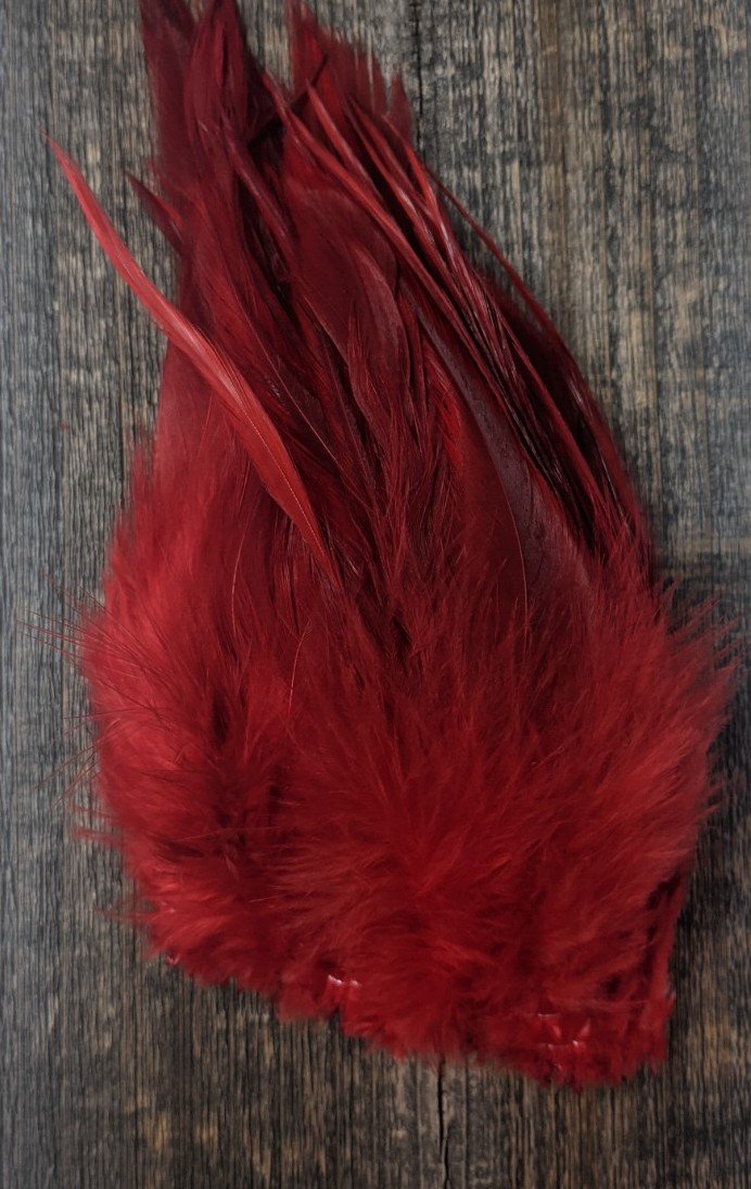 Hareline Strung Wooly Bugger Saddle Hackle 6-7" Blood Red #21 Saddle Hackle, Hen Hackle, Asst. Feathers