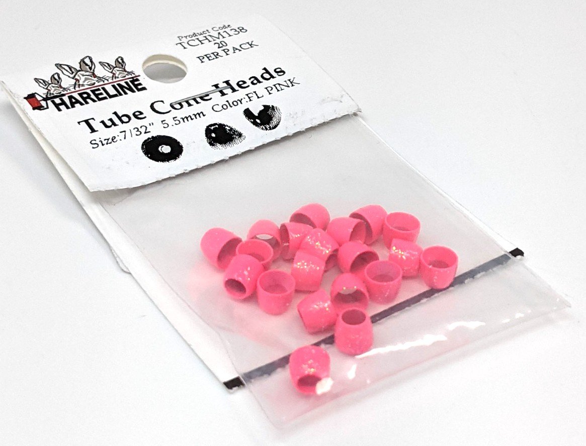 Hareline Tube Fly Cone Heads 138 Fl Pink / Medium 7/32 Beads, Eyes, Coneheads