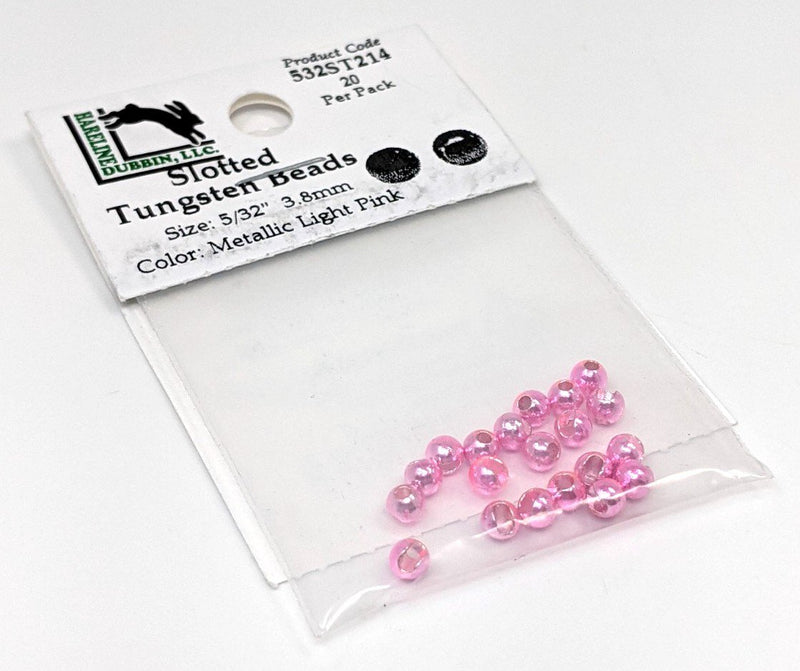 Hareline Tungsten Slotted Beads Metallic Light Pink / 5/32" 3.8 mm Beads, Eyes, Coneheads