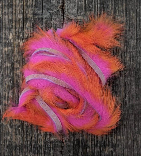 Hareline Two Toned 1/8" Crosscut Rabbit Strips #16 Hot Orange Tipped / Fl Hot Pink Hair, Fur
