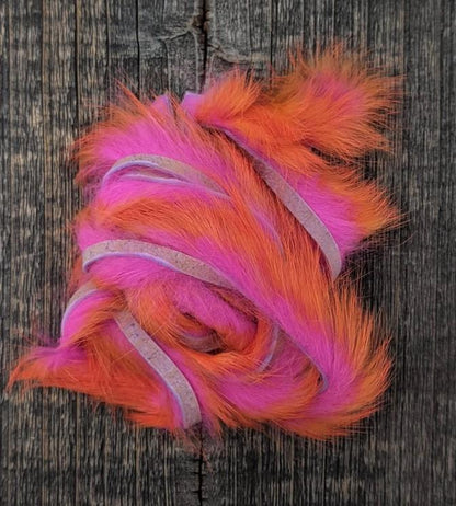 Hareline Two Toned 1/8" Rabbit Strips #16 Hot Orange Tipped / Fl Hot Pink Hair, Fur