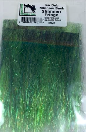 Ice Dub Minnow Back Shimmer Fringe Chartreuse Peacock Back