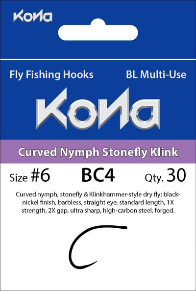 Kona BC4 Curved Nymph Stonefly Klink Barbless Hooks 30 Pack Hooks