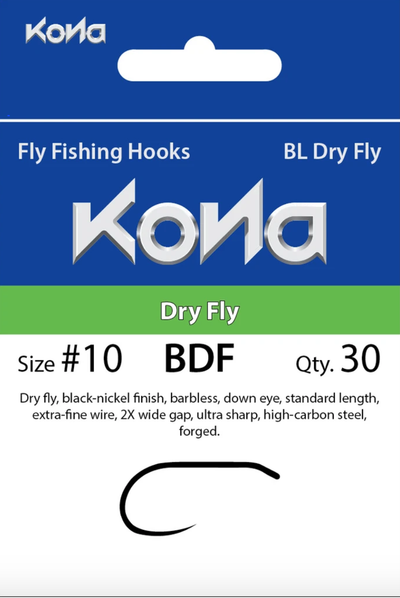 Kona BDF Dry Fly Barbless Hooks 30 Pack Hooks