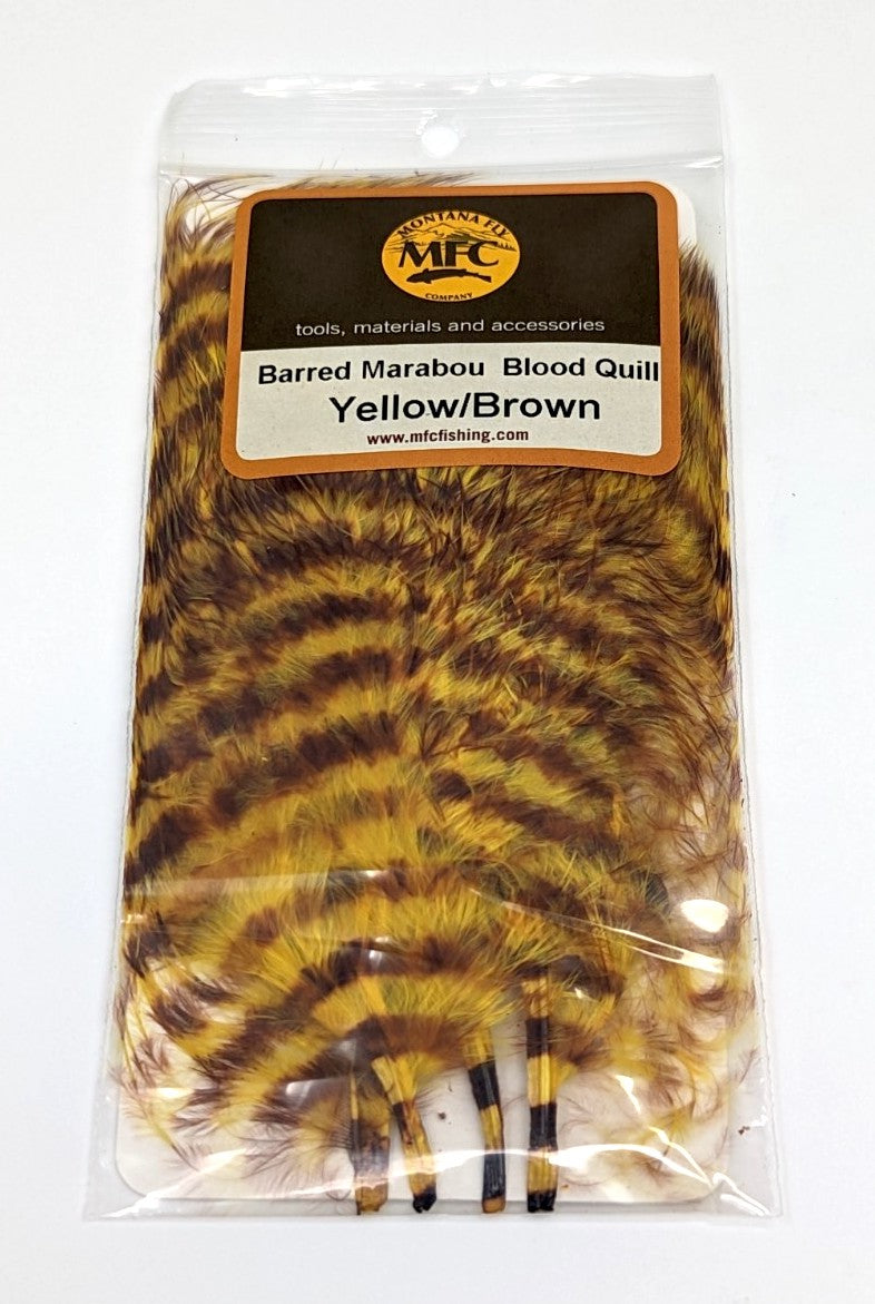 MFC Barred Marabou Yellow/Barred Brown (1/8 oz) Saddle Hackle, Hen Hackle, Asst. Feathers