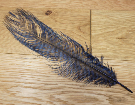 MFC Barred Ostrich Plume Blue/Black - 1 Plume Saddle Hackle, Hen Hackle, Asst. Feathers