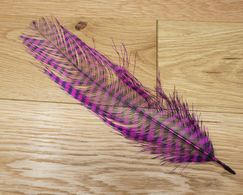 MFC Barred Ostrich Plume Fuchsia/Black - 1 Plume Saddle Hackle, Hen Hackle, Asst. Feathers
