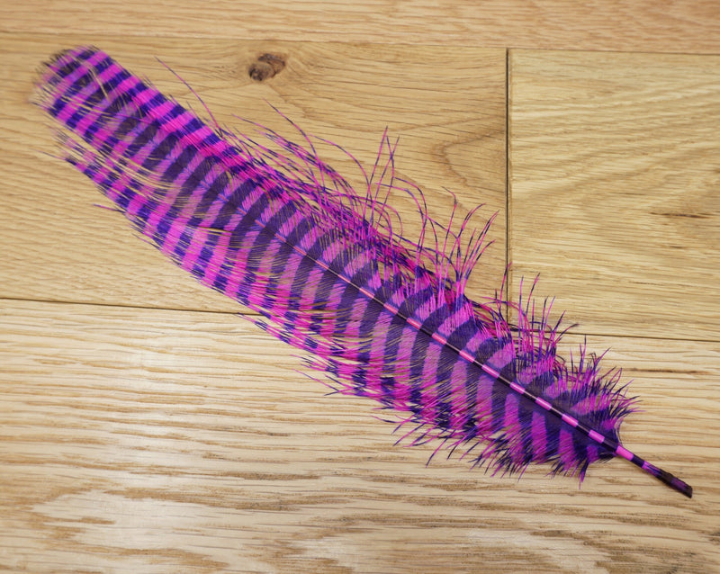 MFC Barred Ostrich Plume Fuchsia/Purple - 1 Plume Saddle Hackle, Hen Hackle, Asst. Feathers