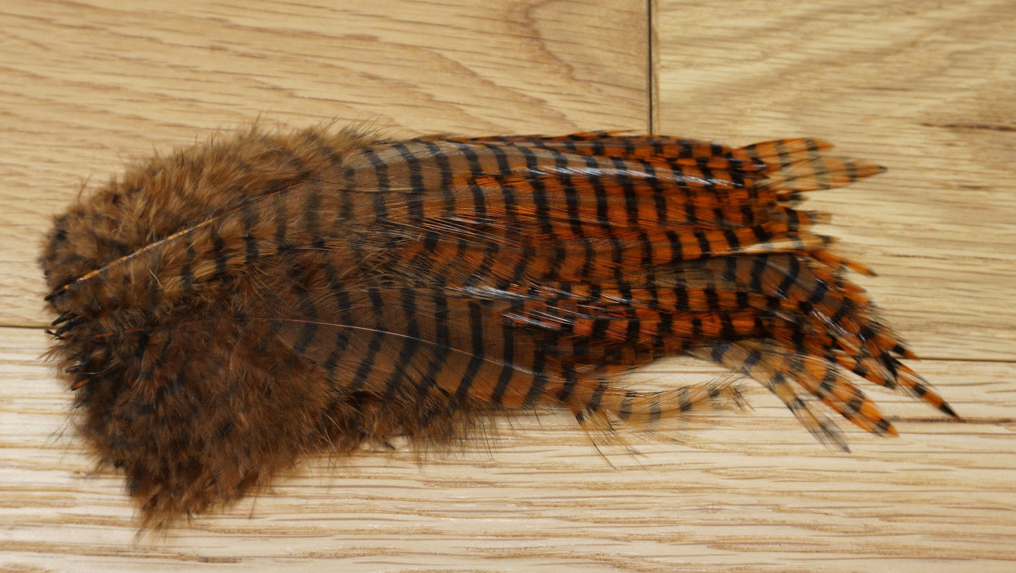 MFC Barred Saddle Hackle Burnt Orange/Black Saddle Hackle, Hen Hackle, Asst. Feathers