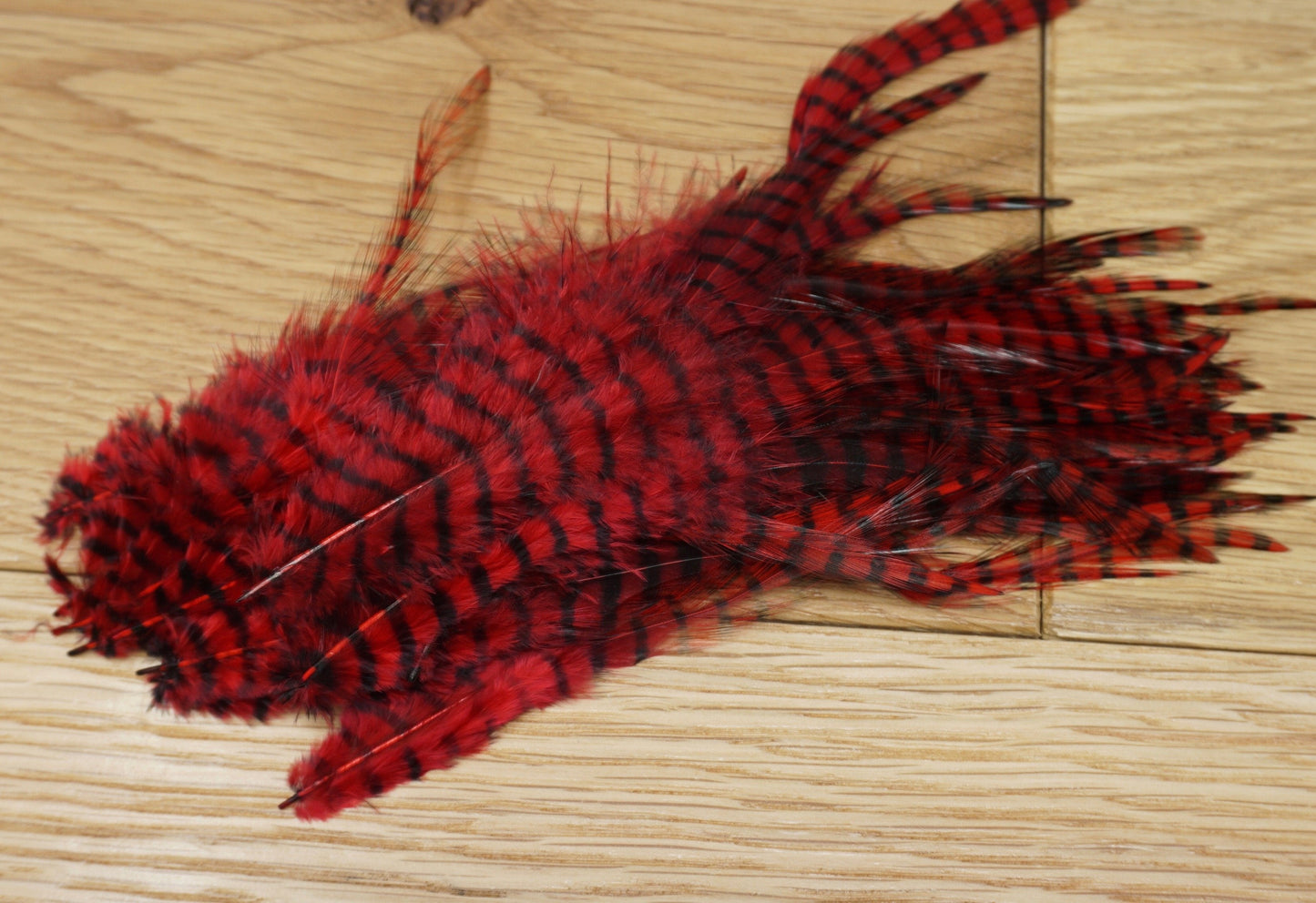 MFC Barred Saddle Hackle Red/Black Saddle Hackle, Hen Hackle, Asst. Feathers