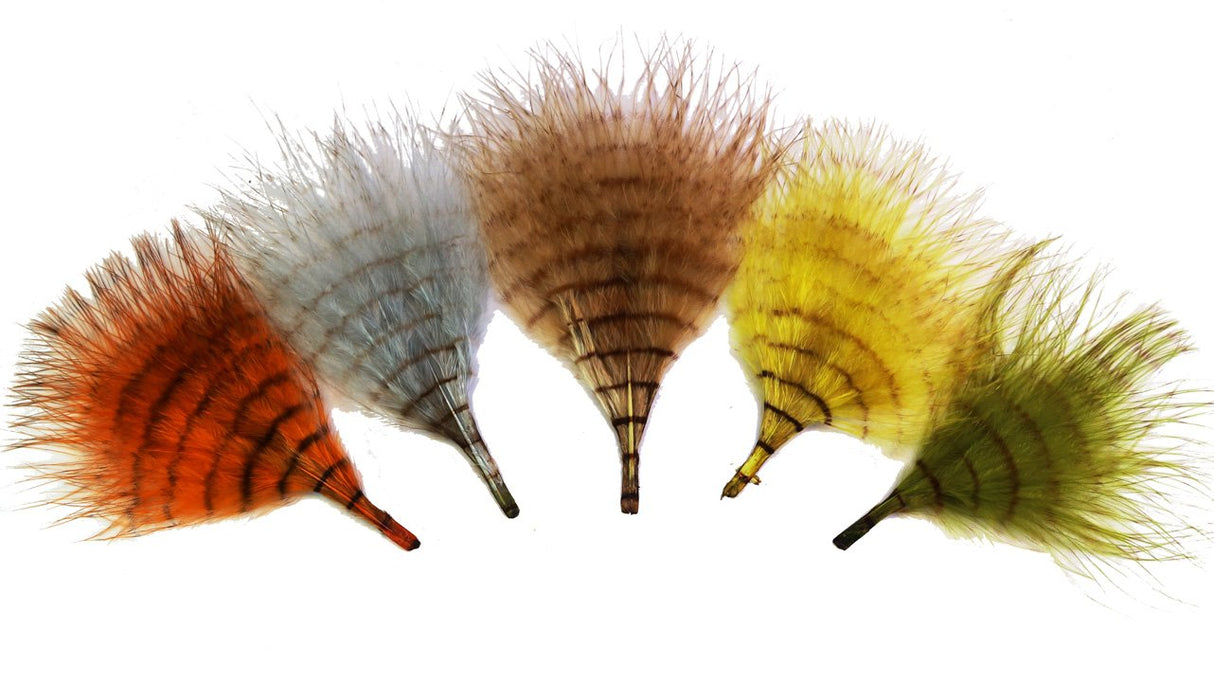 MFC Fine Barred Buggerbou Brown/Barred Black Saddle Hackle, Hen Hackle, Asst. Feathers