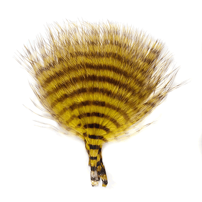 MFC Mini Barred Buggerbou Yellow/Barred Brown Saddle Hackle, Hen Hackle, Asst. Feathers